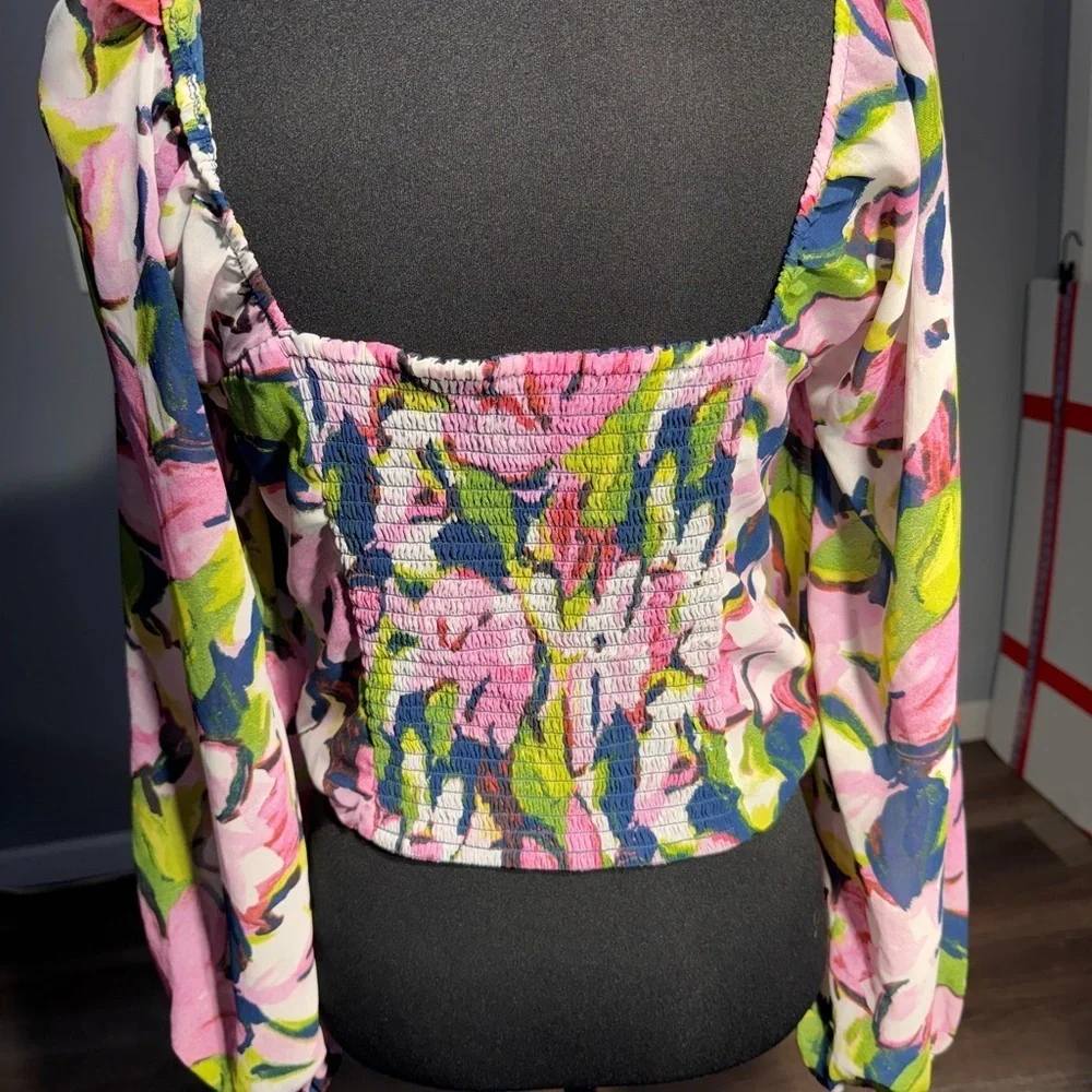 Abercrombie & Fitch Multicolor Floral Ruched Blouse Size Medium